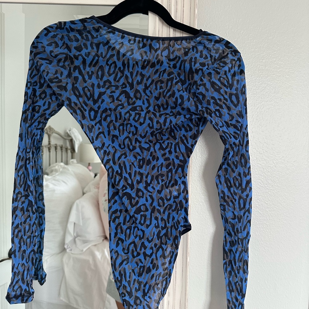 Cosabella Black and Blue Leopard Bodysuit